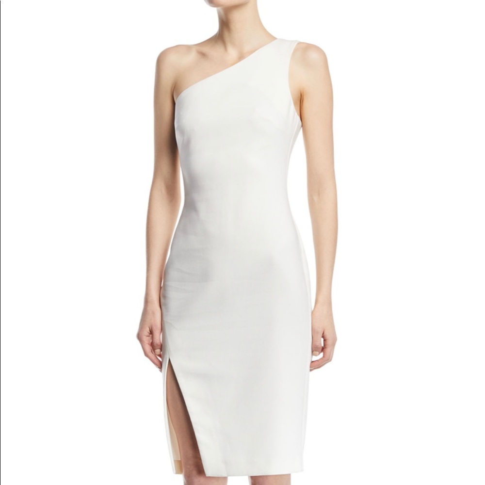 Likely white one shoulder dress